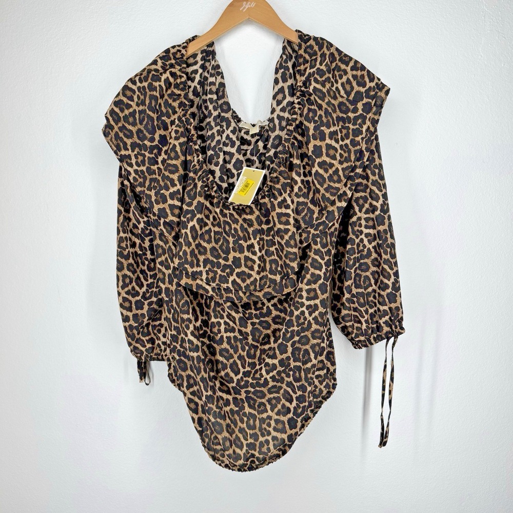 NEW Michael Kors MK Leopard Print Blouse Plus Size 3X Lightweight Loose Fit Boho